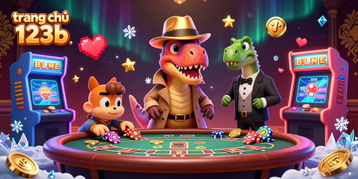 The scene showcases a velociraptor card counter and a stegosaurus pit boss interacting at the blackjack table with vibrant casino elements, enhancing the experience of trang chủ 123b.