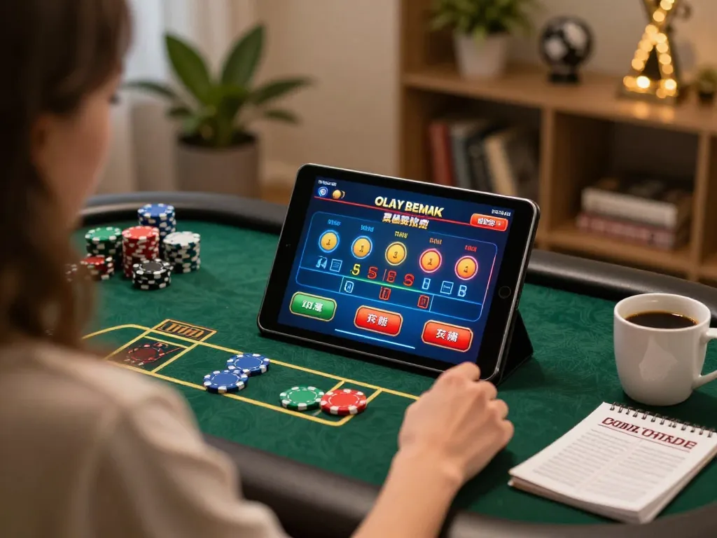Player engaging with FIVE88 online casino on tablet for immersive poker experience