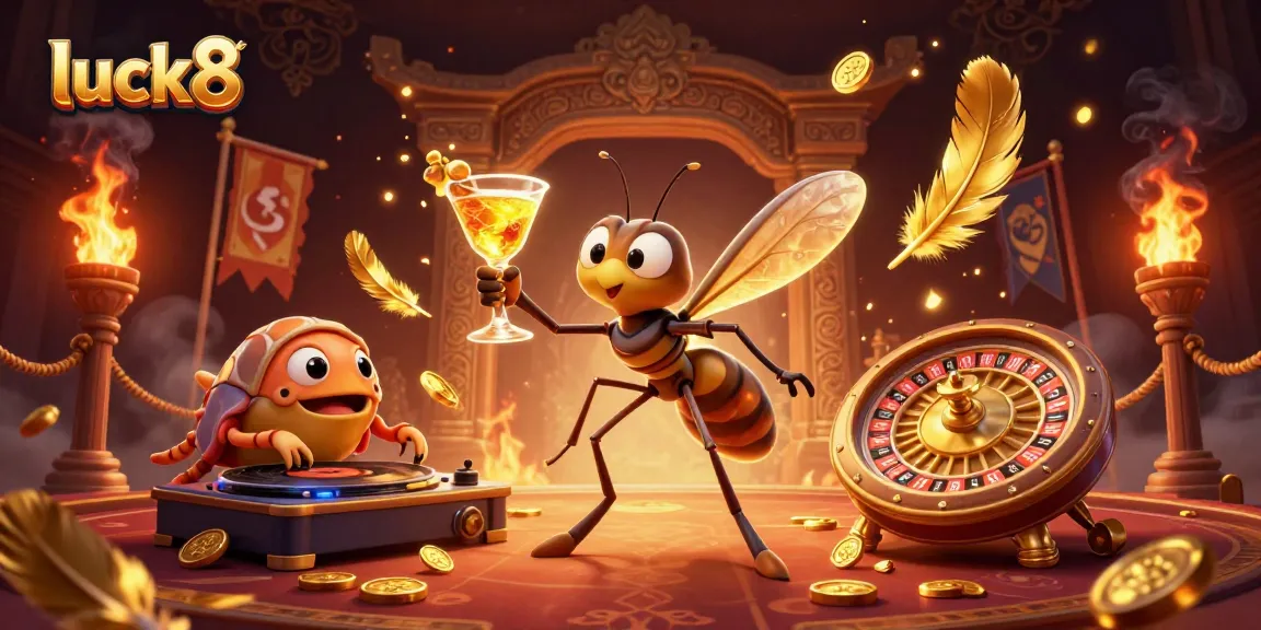 Experience luck8 with a vibrant casino scene featuring unique animated characters and a rich atmosphere.