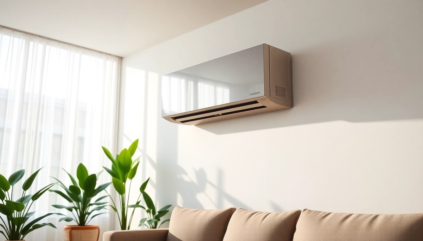 Install a mini split ac in a stylish living room with modern decor and natural light.