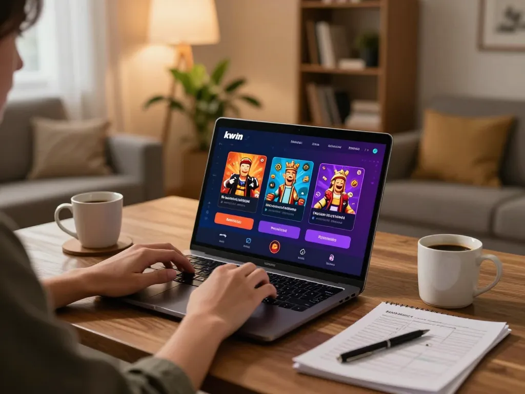 A player enjoying a strategy session using the kwin app on their laptop at home.