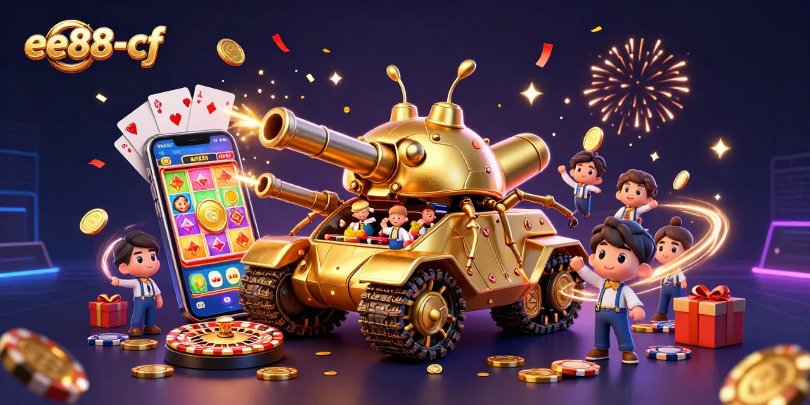 Play at ee88-cf's immersive mini casino within a golden beetle tank, highlighted by vibrant gaming elements.