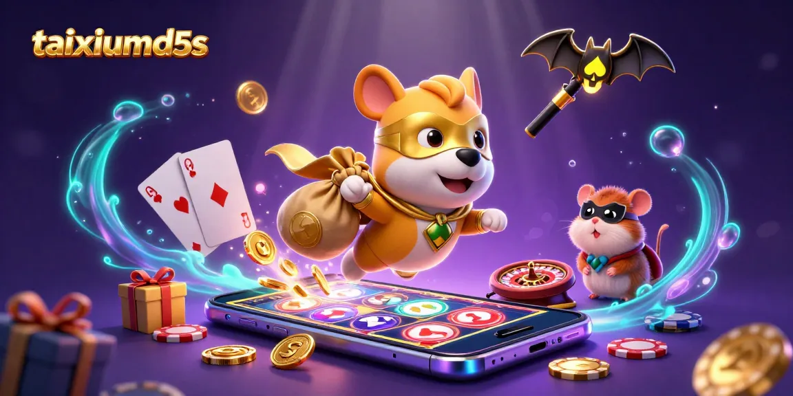 Experience thrilling gaming with taixiumd5s as our superhero dog flies to win gold coins amidst colorful casino elements.