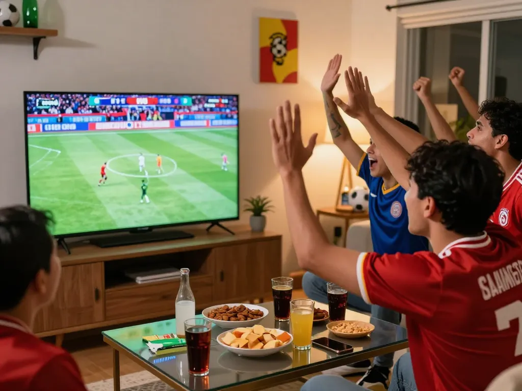 Fans celebrating during a live football match on Cakhia TV, showcasing the excitement of trực tiếp bóng đá cakhiatv.
