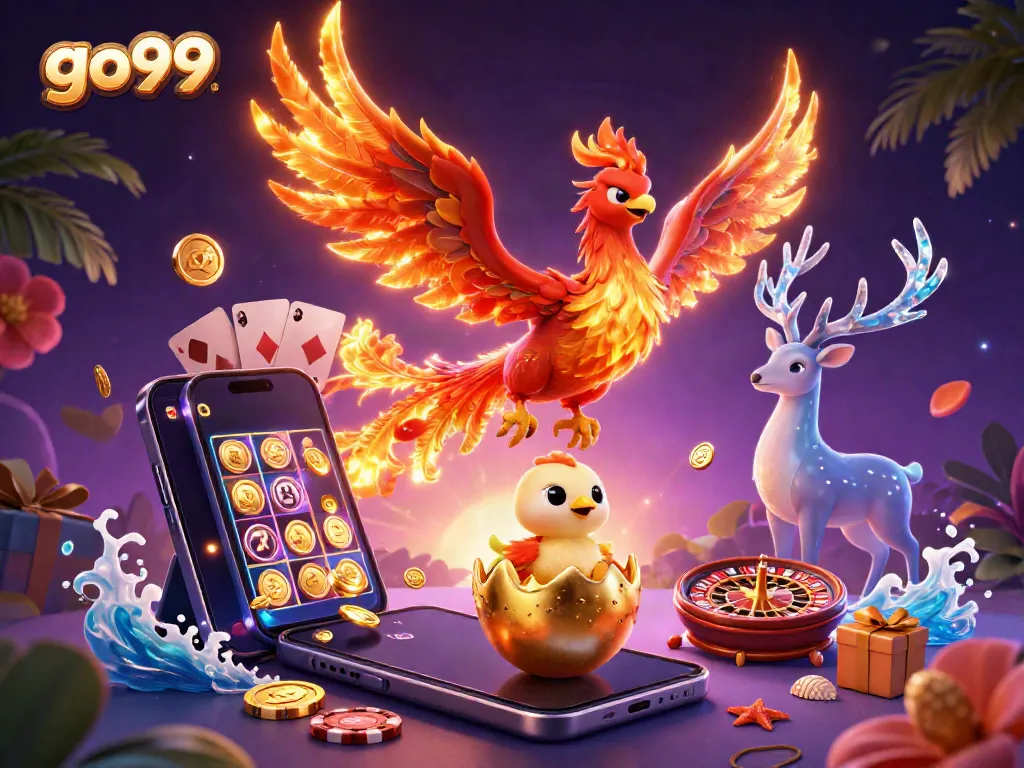 Experience thrilling gaming at go99 with vibrant characters and a colorful casino atmosphere.