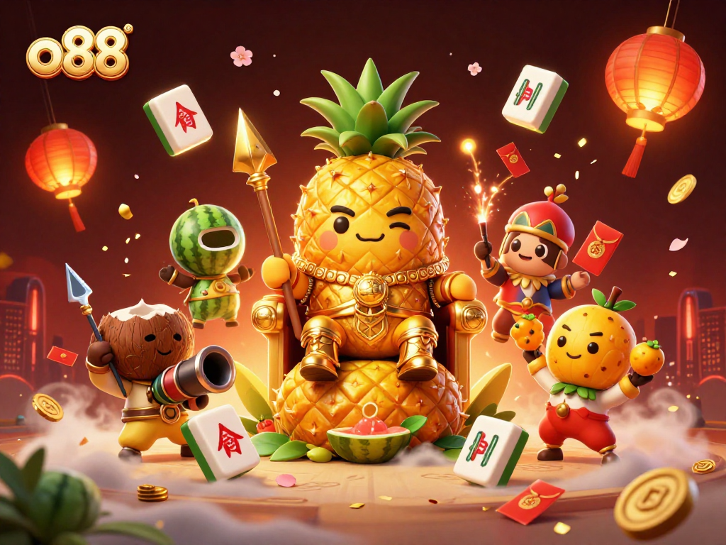 Experience exciting gameplay at o88 casino with the golden pineapple king and vibrant characters in a rich gaming environment.