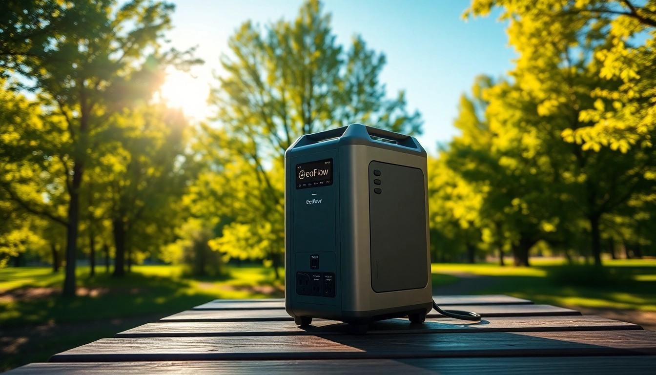 EcoFlow portable power station providing reliable outdoor energy in a serene landscape.