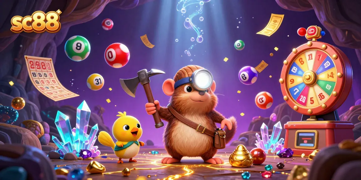 Win big at sc88 with a vibrant scene of a mole mining treasures amidst lottery excitement.