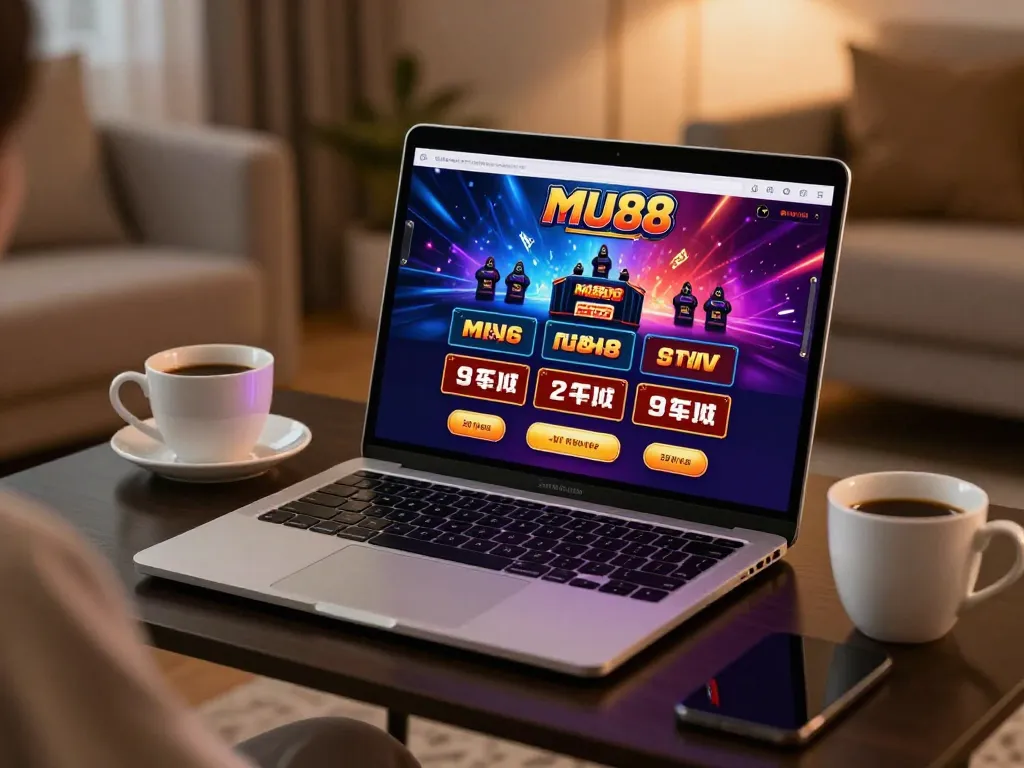 Engaging with mu88 casino app on a sleek laptop, enhancing the online gaming experience