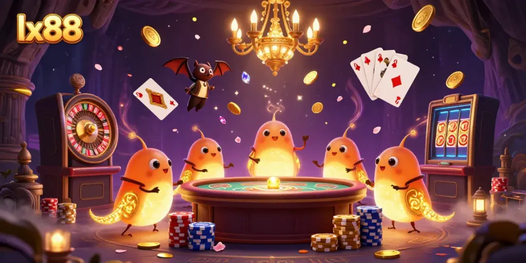 Experience the thrill of online gaming with lx88's vibrant casino scene featuring glowworms and dynamic gameplay elements.