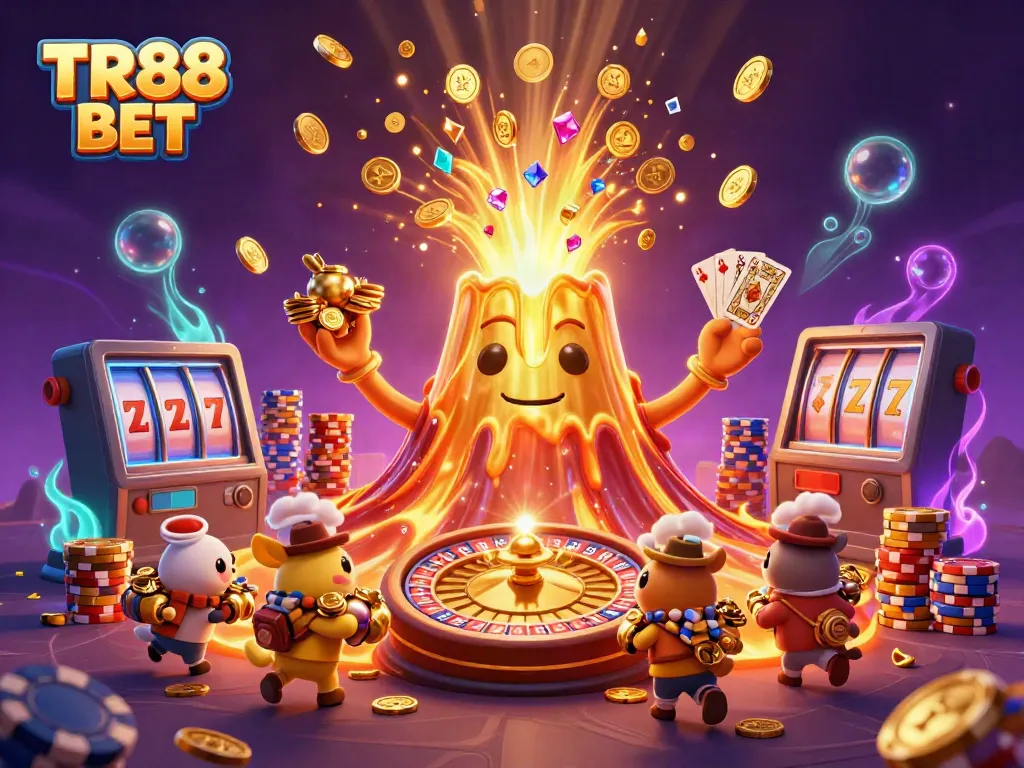 Experience the thrilling TR88 BET gaming adventure with treasures and lively casino elements.