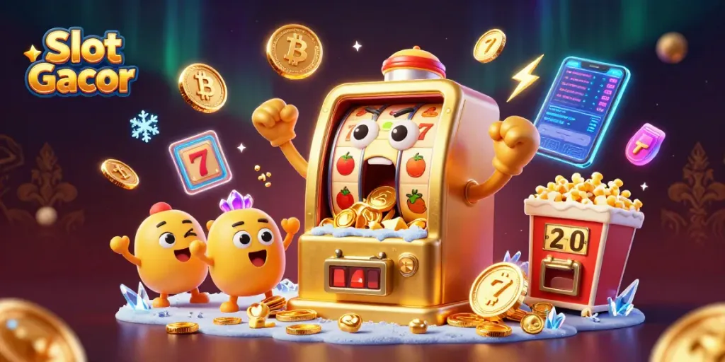 Slot Gacor memberikan pengalaman jackpot menakjubkan dengan mesin slot emas yang meriah dan simbol kemenangan berkilauan.