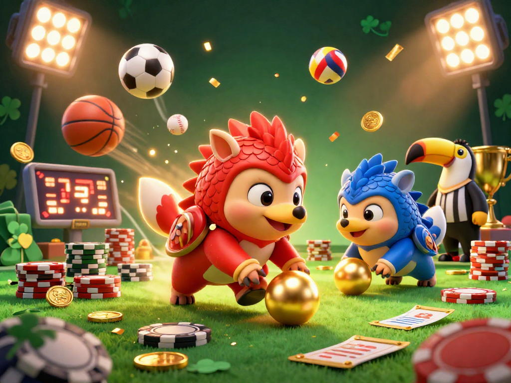 SV368 pangolins competitively bowling through poker chips in a vibrant casino scene.