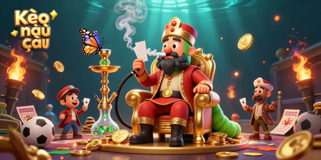 Experience Kèo nhà cái with an engaging sports betting scene featuring a hookah-master and vibrant casino elements.