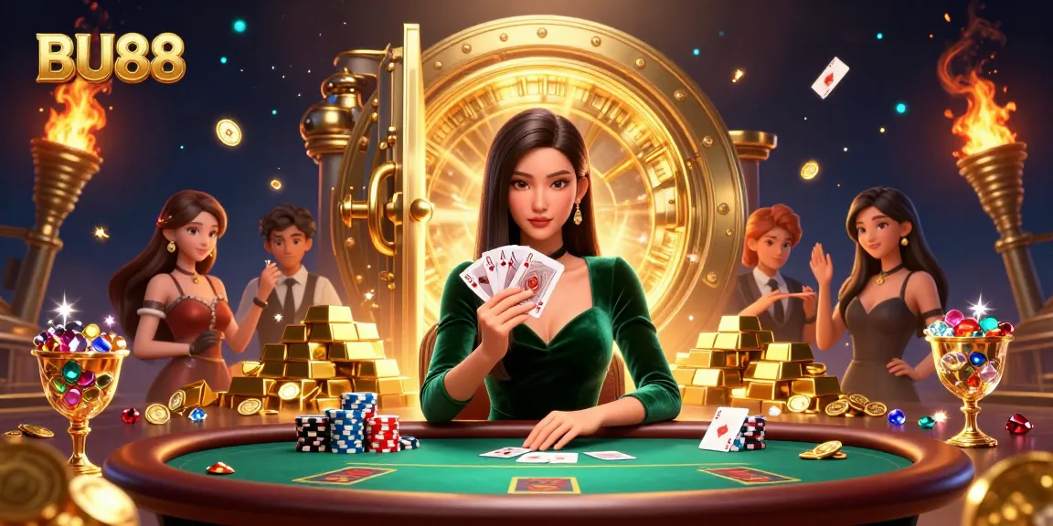 Engage with BU88's vibrant casino action featuring a skilled player at a poker table.
