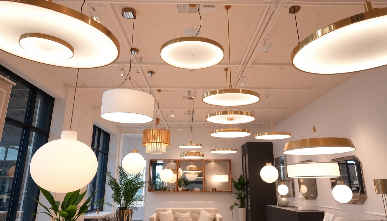Shop ModernLighting featuring elegant fixtures in a contemporary showroom setting.