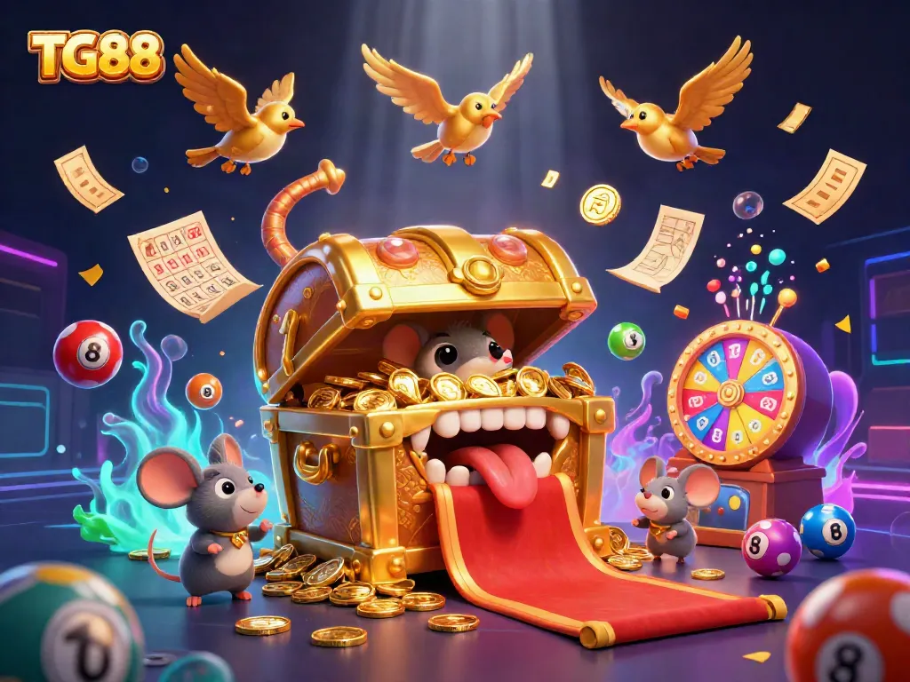 Engage with TG88's vibrant gaming world featuring dynamic lottery elements and treasures.