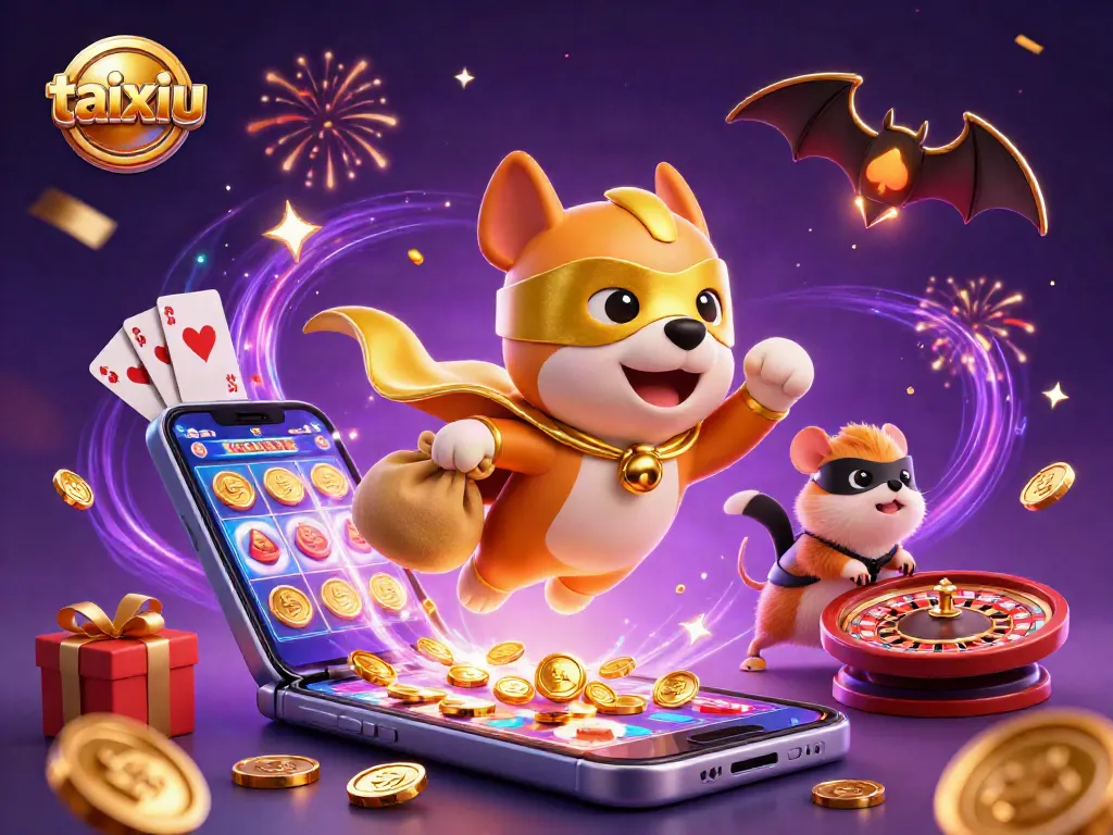Engage in the thrilling taixiu dice game with dynamic characters and vibrant casino elements.
