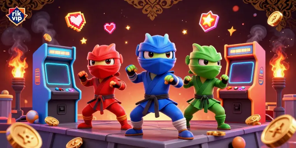 Experience exciting gameplay with rik vip, featuring ninja chameleons and dynamic arcade elements.