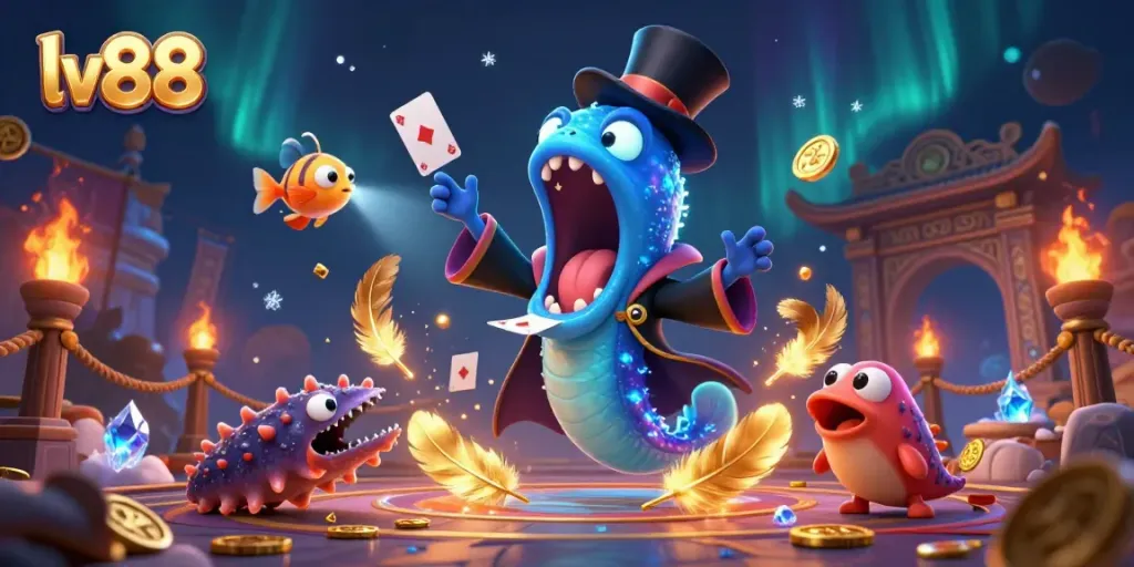 Experience the excitement of lv88 with a magical 3D deep-sea casino scene featuring enchanting characters and vibrant effects.