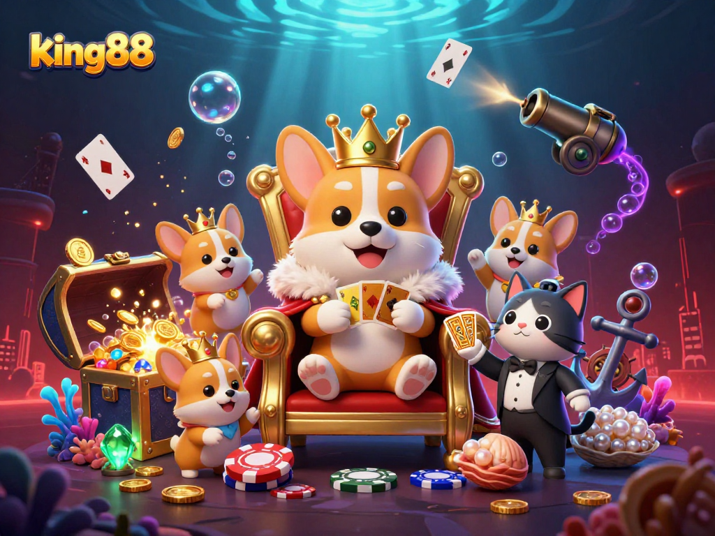 Experience king88 excitement with a royal corgi and unique gaming treasures.