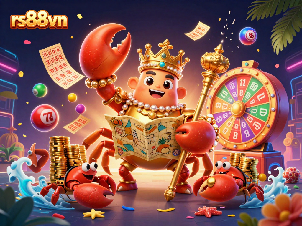Experience vibrant gameplay at rs88vn with thrilling lottery and gaming elements depicted in this playful illustration.
