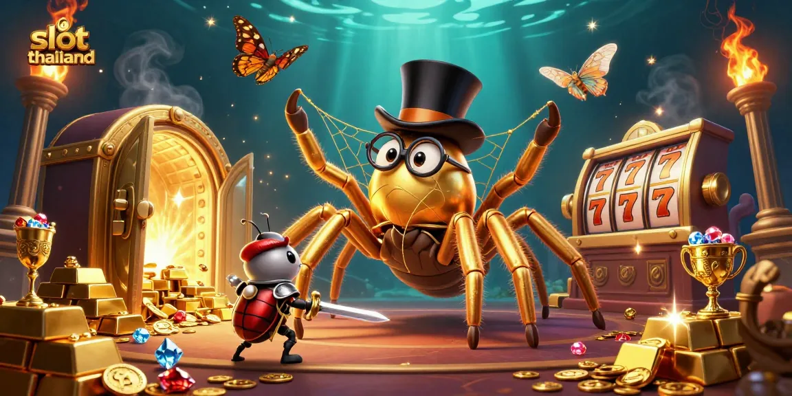 Engage with slot thailand visuals as a golden tarantula weaves an enchanting casino scene.