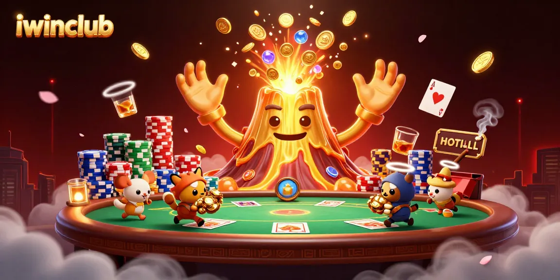 iwinclub engages players in a vibrant 3D casino scene with treasures and gaming elements