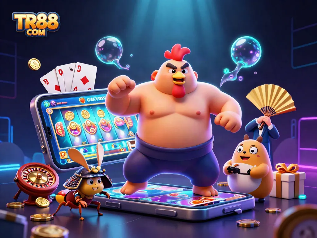 Experience thrilling gameplay at TR88 COM with exciting 3D casino illustrations and vibrant game elements.