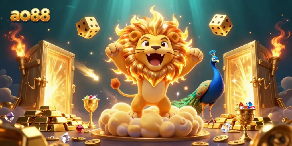 Experience thrilling gaming with the ao88 platform, featuring an exciting sun lion and sparkling treasure.