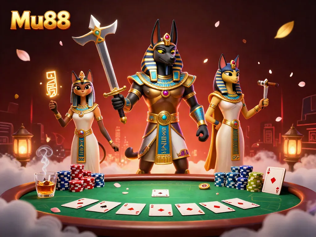Engage in the thrilling experience of Mu88 online gambling with ancient Egyptian-style visuals.