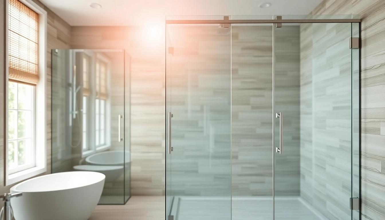 Stylish glass shower doors create an elegant bathroom ambiance with modern design features.