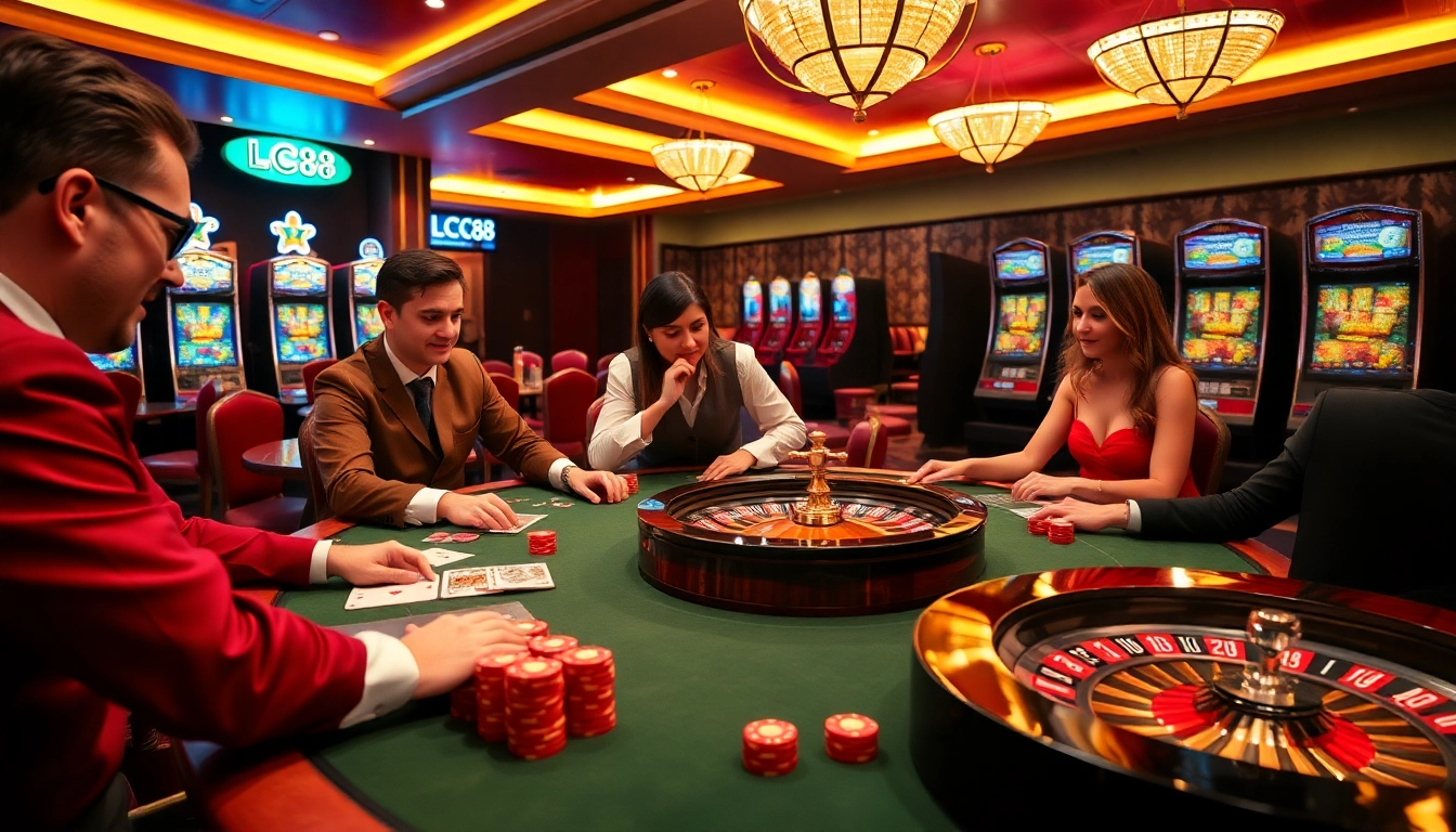 Engaged players enjoying games at the lc88 club casino, showcasing excitement and strategy.