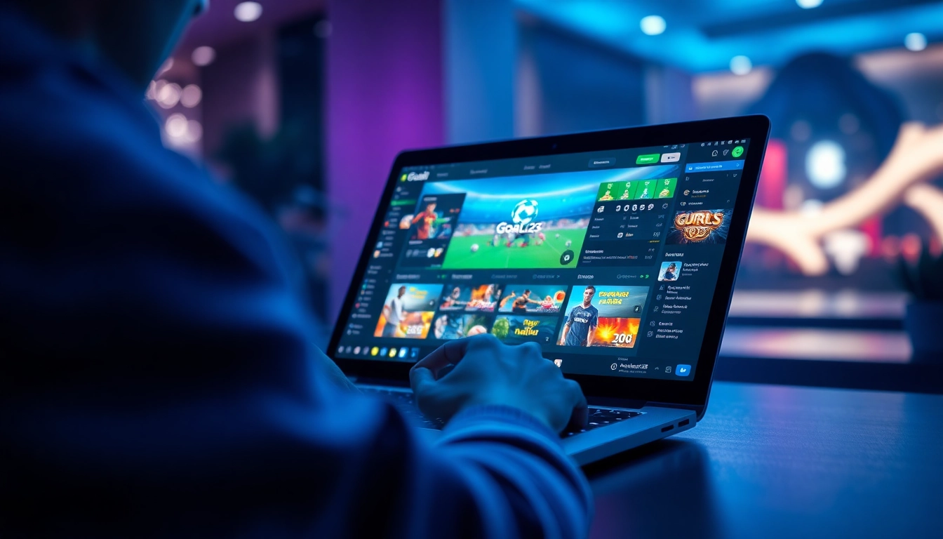 Engaging with the Goal123 platform on a sleek laptop, showcasing bright game graphics and user-friendly interface.