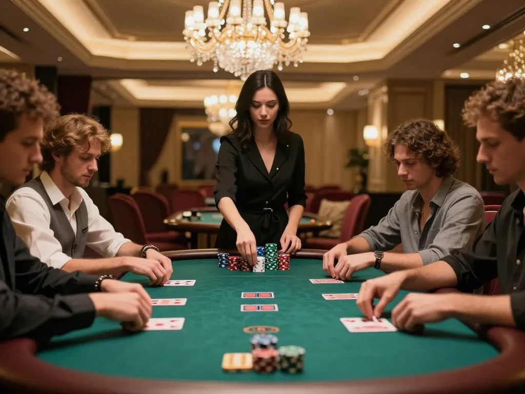 Players engaged at high-end Hi 88 poker table, showcasing VIP gaming atmosphere.
