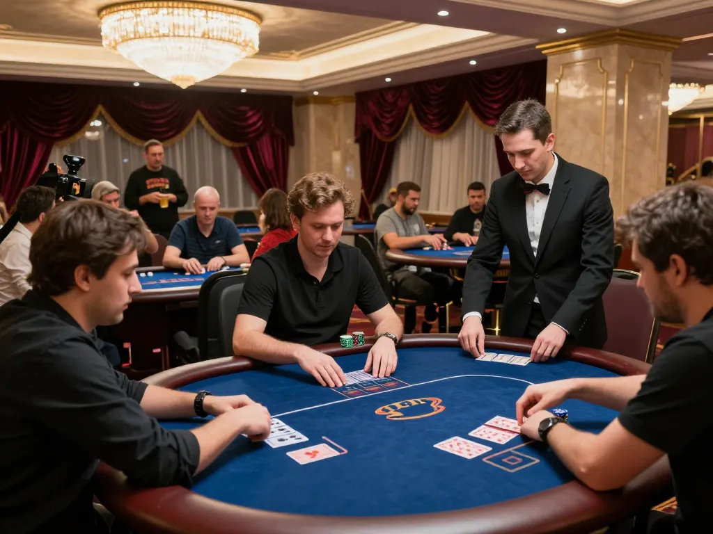 Experience ve88 as players strategize during high-stakes poker gameplay at a luxurious casino.