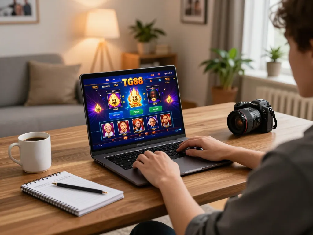 Engaging in responsible online gaming with TG88 on a cozy home setup.