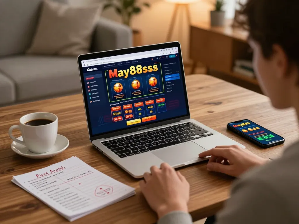 Engaging online gambling moment on may88sss with a user betting from home.