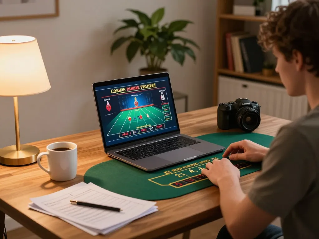 Engaging in live dealer games on KWIn from a cozy home setup with strategic notes.