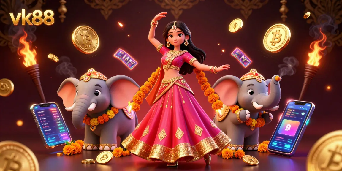 Win big with vk88 at the casino, featuring an enchanting Asian dancer and rich gaming elements.