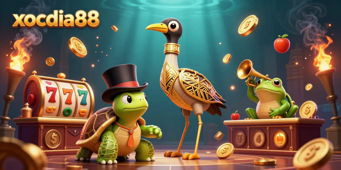 Xocdia88 brings immersive slot gaming experience with engaging characters in a vibrant casino scene.