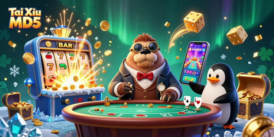Experience Tài Xỉu MD5 excitement with a jolly walrus and friends at a vibrant underwater poker table
