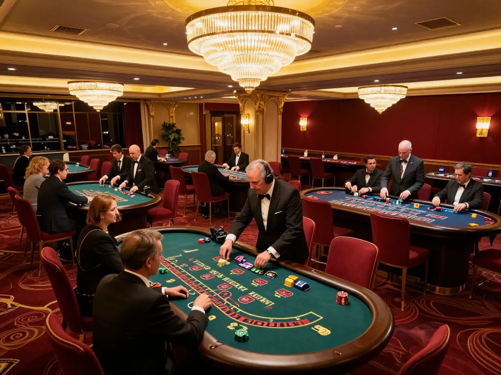Experience the excitement at nhà cái 789p in a luxurious casino with players engaged in thrilling games.