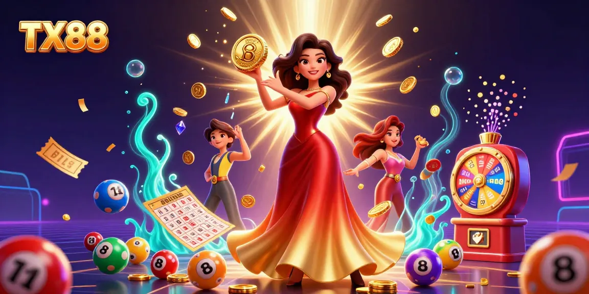 Engage with TX88 deluxe casino experience featuring a majestic Asian woman amid coins and vibrant games.