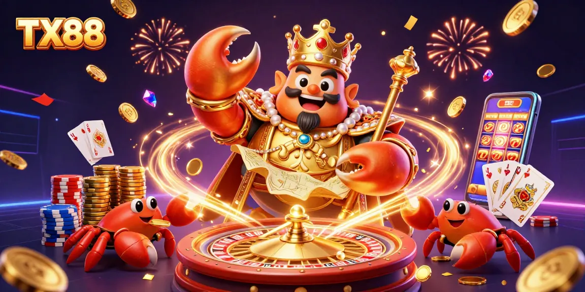 Experience TX88's vibrant casino scene filled with golden chips, sparkling gems, and action-packed gameplay.