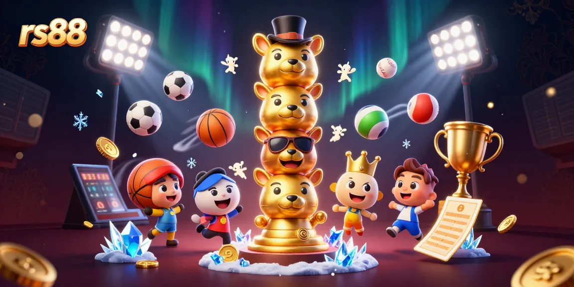 Experience exhilarating gaming with rs88's golden totem pole surrounded by dynamic sports elements.