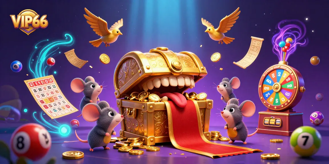 Experience the thrilling allure of VIP66 with dynamic elements of online gambling in an exciting 3D illustration.